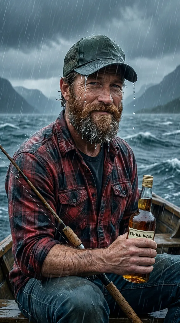 Portrett av Grøftefyll i robåt på fjorden.